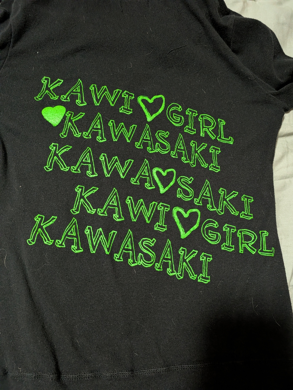Kawi Girl Womans Graphic Hoodie Black with Neon Green Print